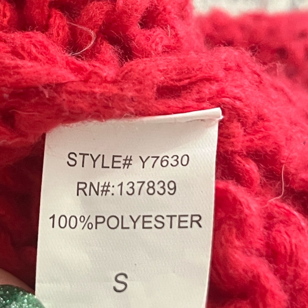 LUNA IVY Red Chunky Knit Crocheted Flower Crochet Rosette Cardigan Sweater S - Picture 9 of 9